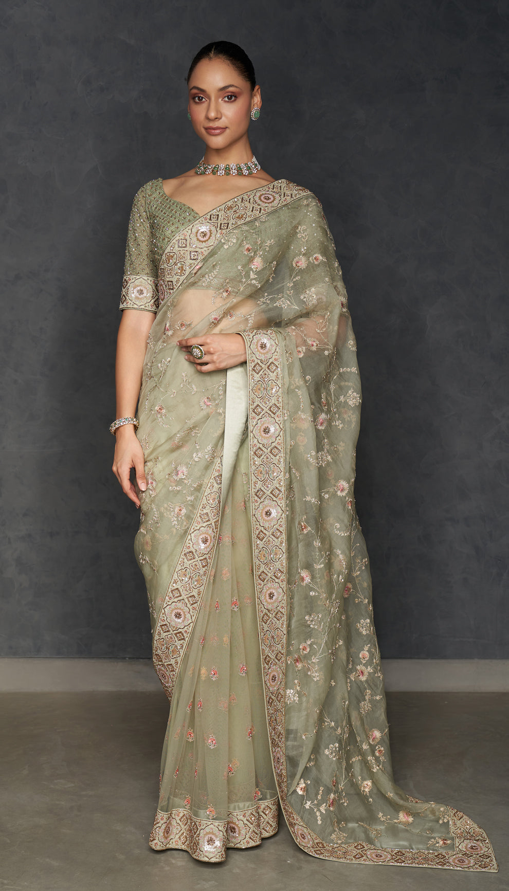 Fennel Green Organza Saree