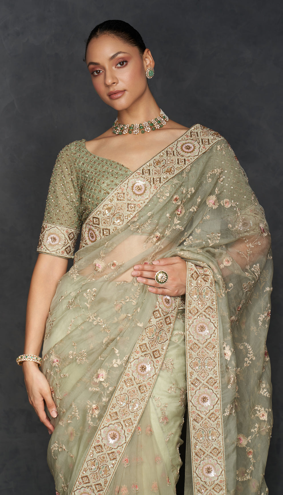 Fennel Green Organza Saree