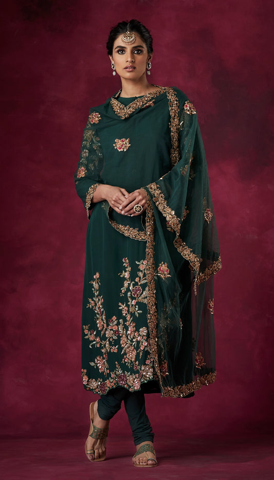 An Emerald Green Crepe Silk Classic Dress