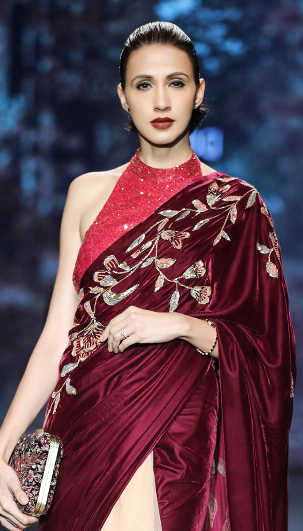 Wine Velvet Saree