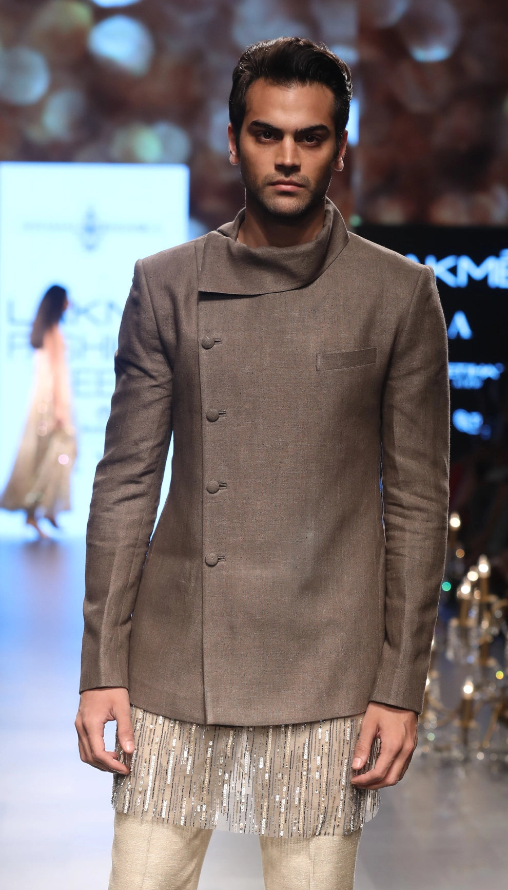 Linen Jacket with Sequin Tulle Kurta & Matka Trousers