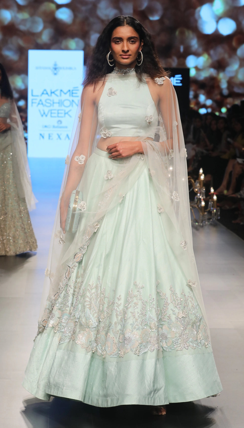 Layered Misty Blue Tulle Lehenga