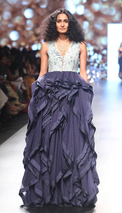 Dramatic ruffled evening gown