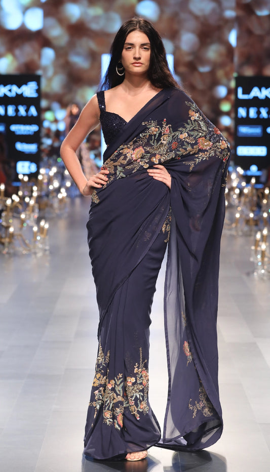 Midnight blue georgette saree