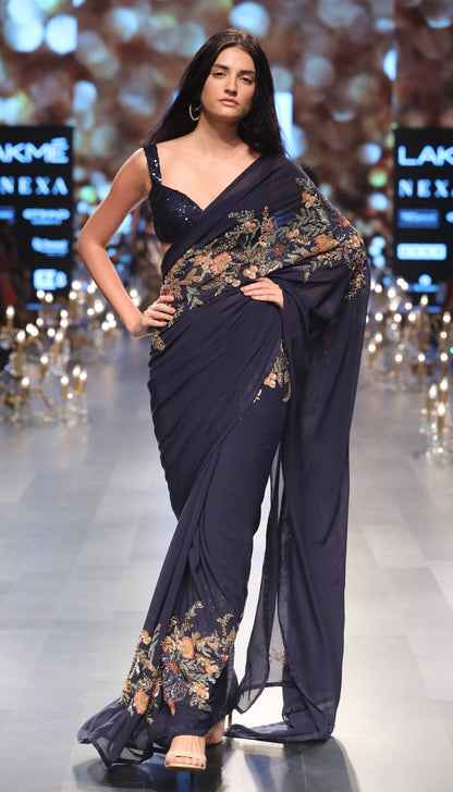 Midnight blue georgette saree