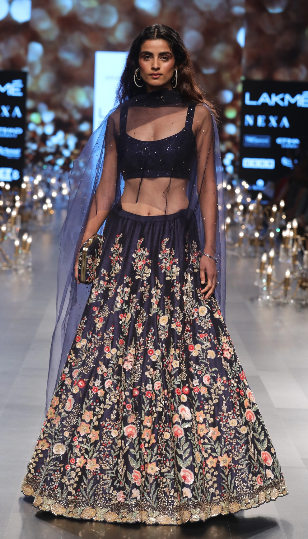 Midnight blue raw silk lehenga