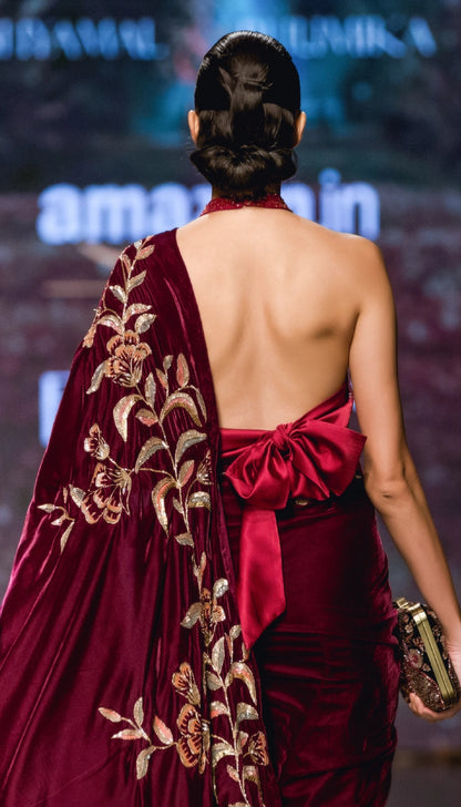 Wine Velvet Saree