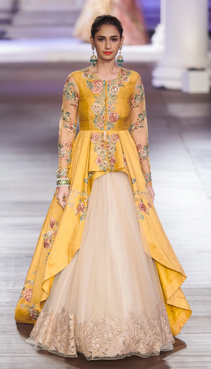 Vintage Ochre Raw Silk Jacket Lehenga