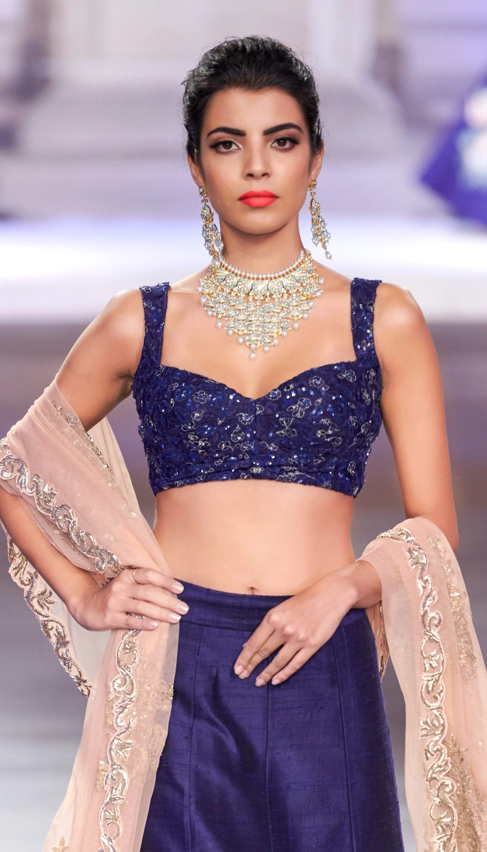 Navy Blue Raw Silk Lehenga