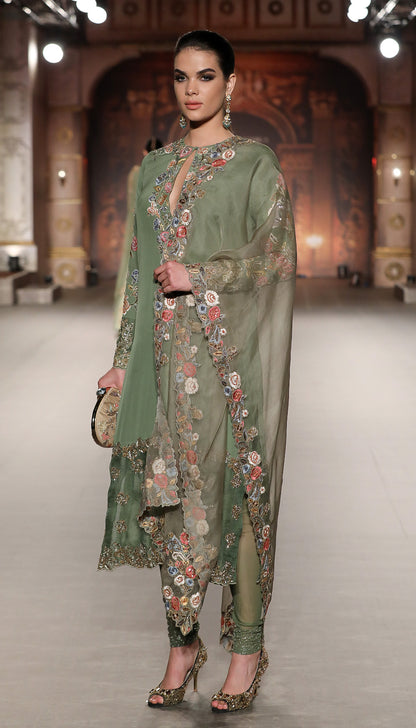 A Muted Olive Crepe Silk Kurta