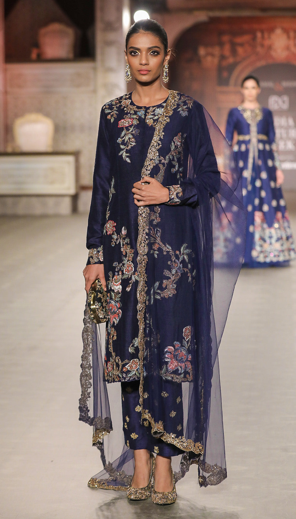 A Crisp Raw silk Muted Royal Blue Sherwani