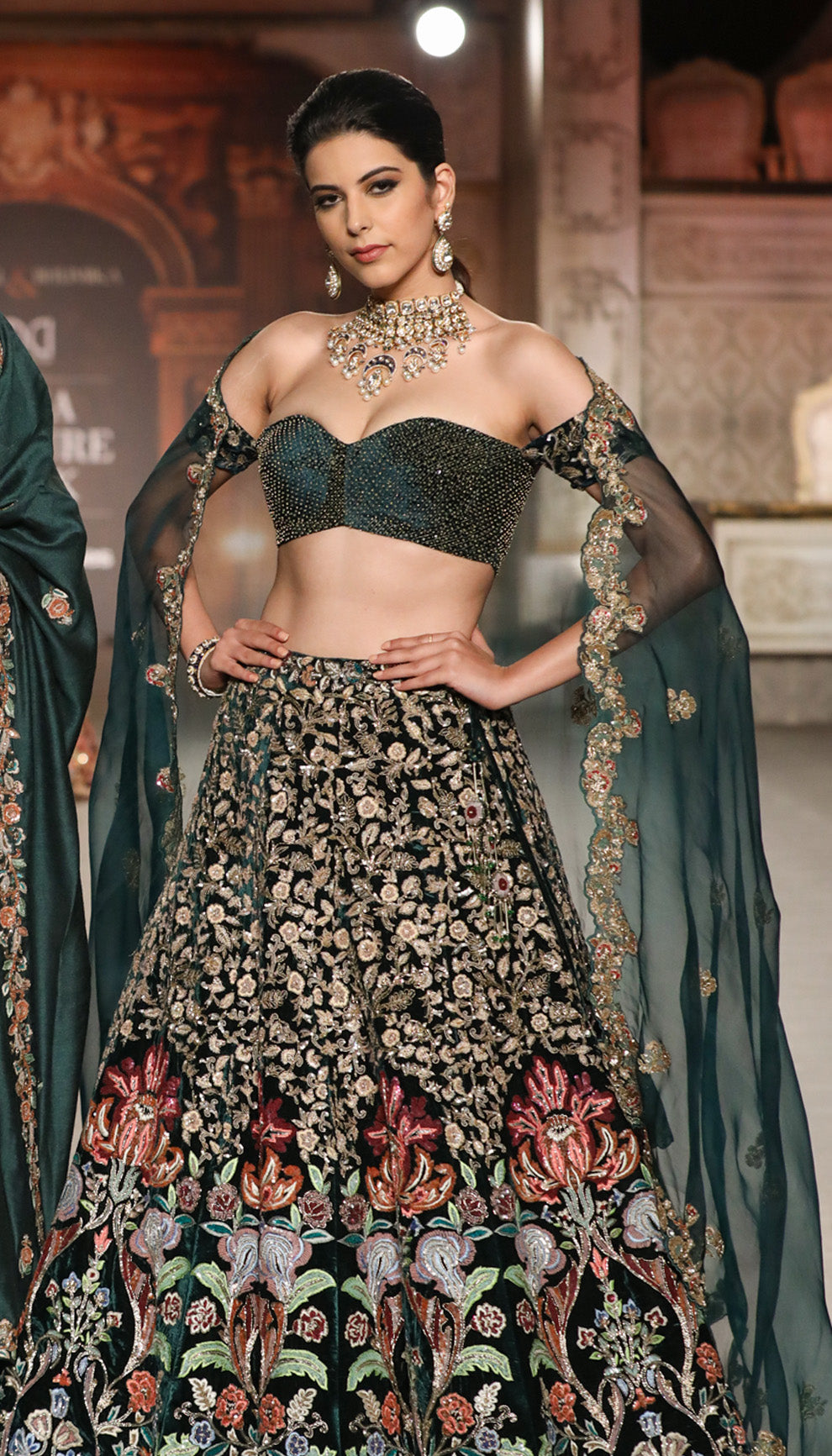 A Deep Emerald Velvet Lehenga