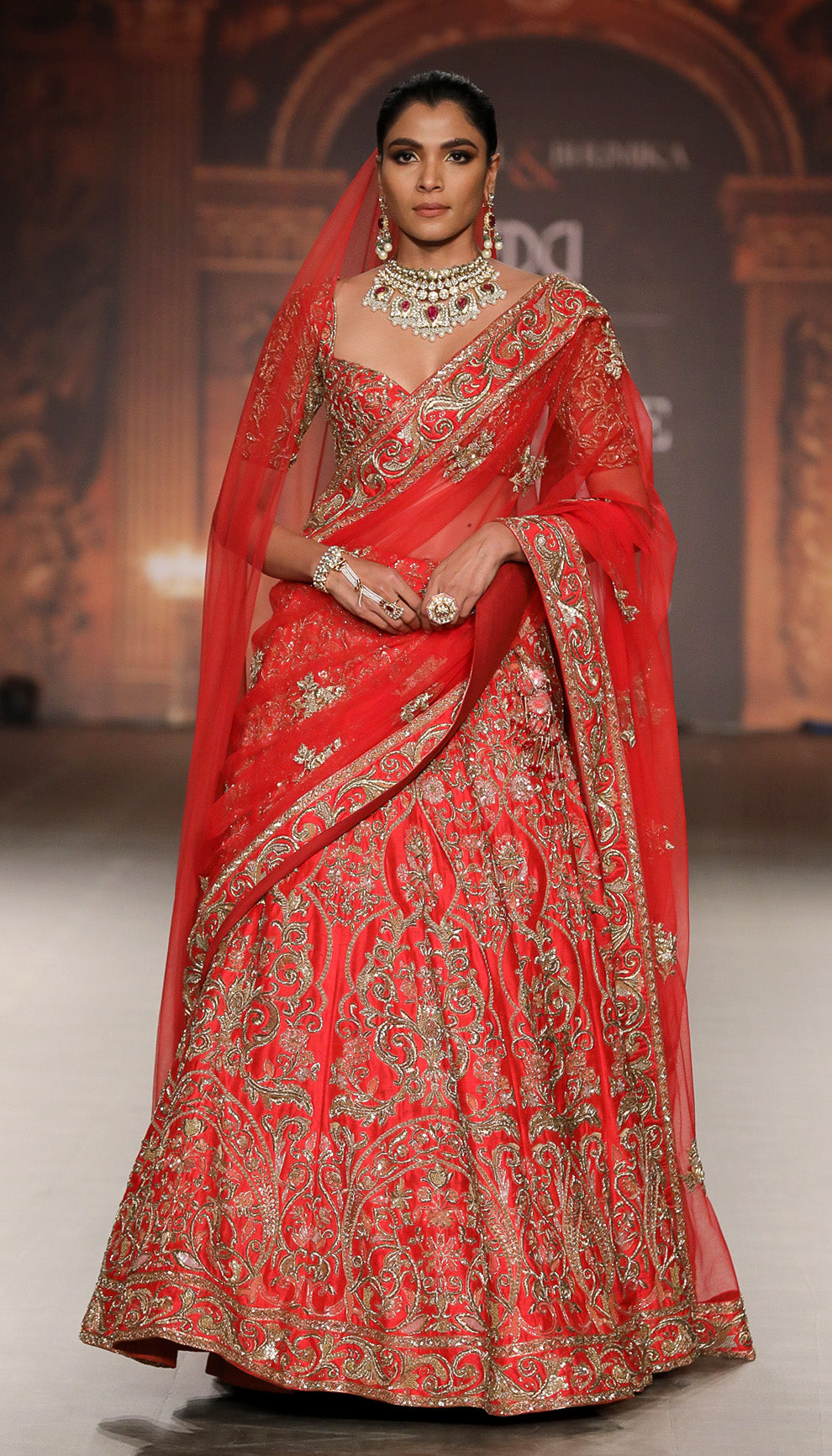 A Fiery Red Raw Silk Lehenga