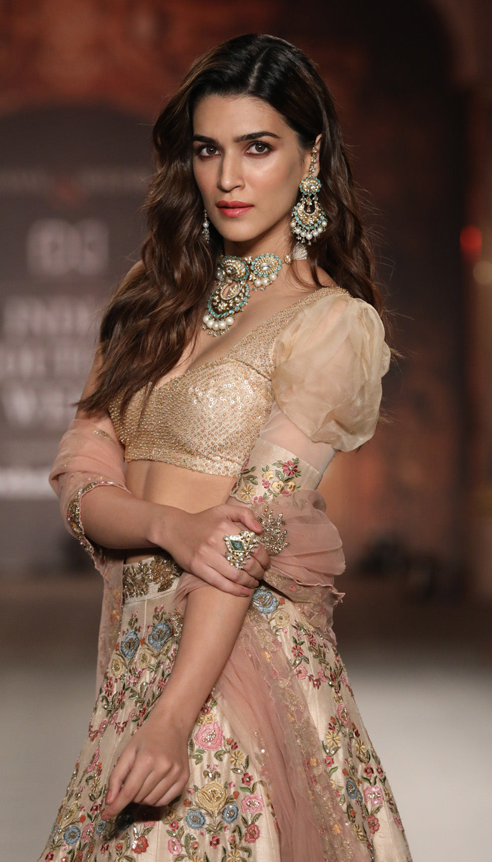 Kriti Sanon in a Muted Beige Raw Silk Lehenga Inspired by 17th Century Frescos