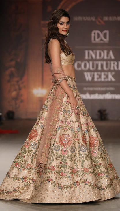 Kriti Sanon in a Muted Beige Raw Silk Lehenga Inspired by 17th Century Frescos