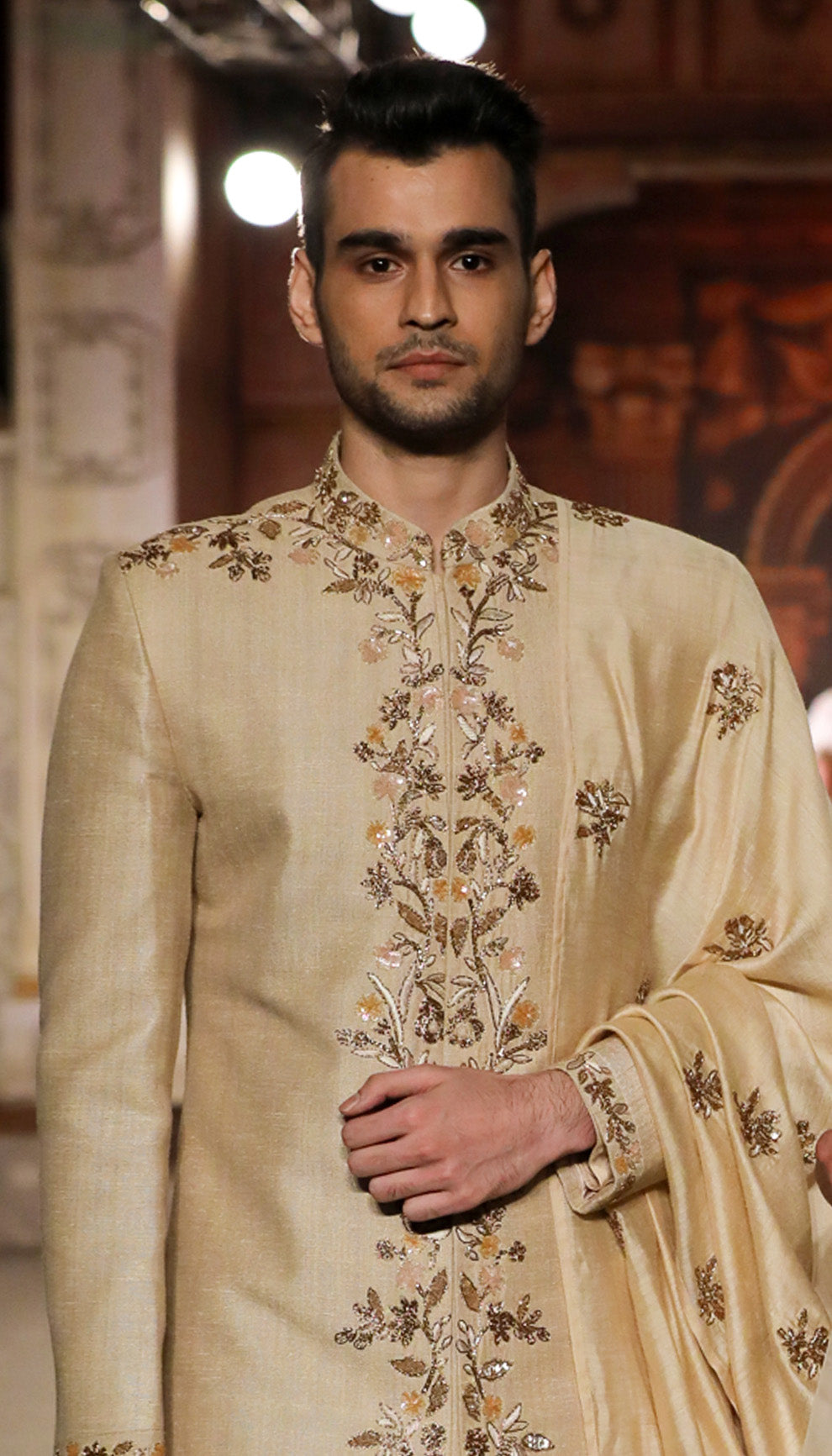 A Muted Ivory Rich Matka Silk Sherwani