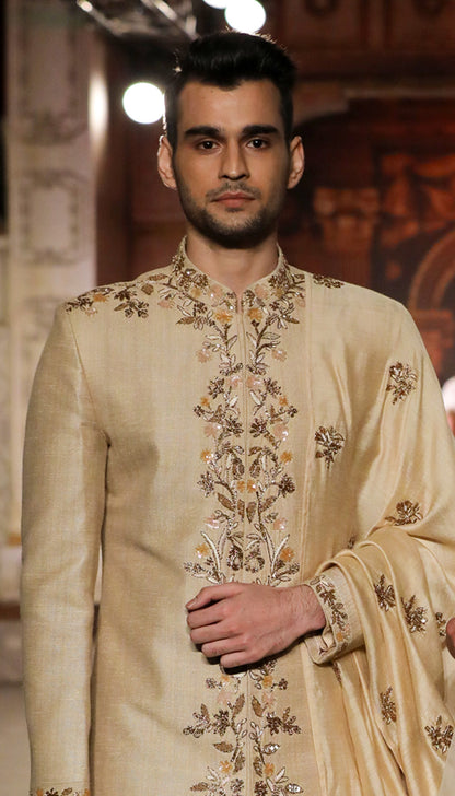 A Muted Ivory Rich Matka Silk Sherwani