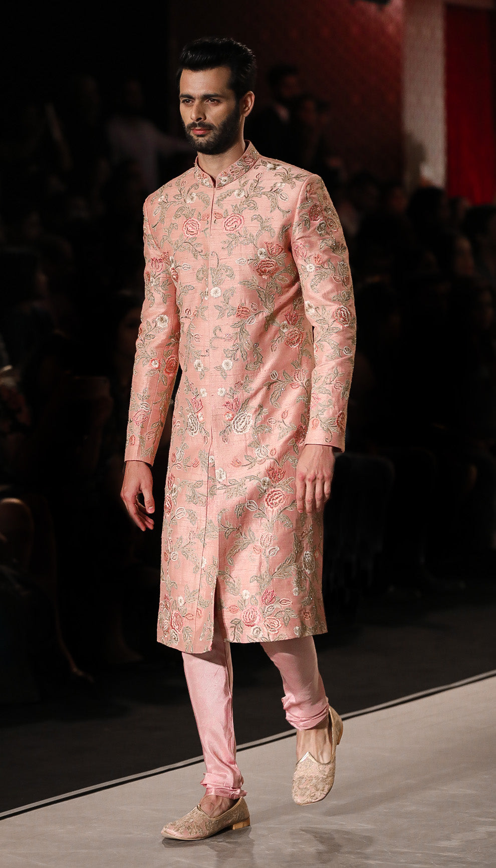 A Classic Muted Pink Raw Silk Sherwani