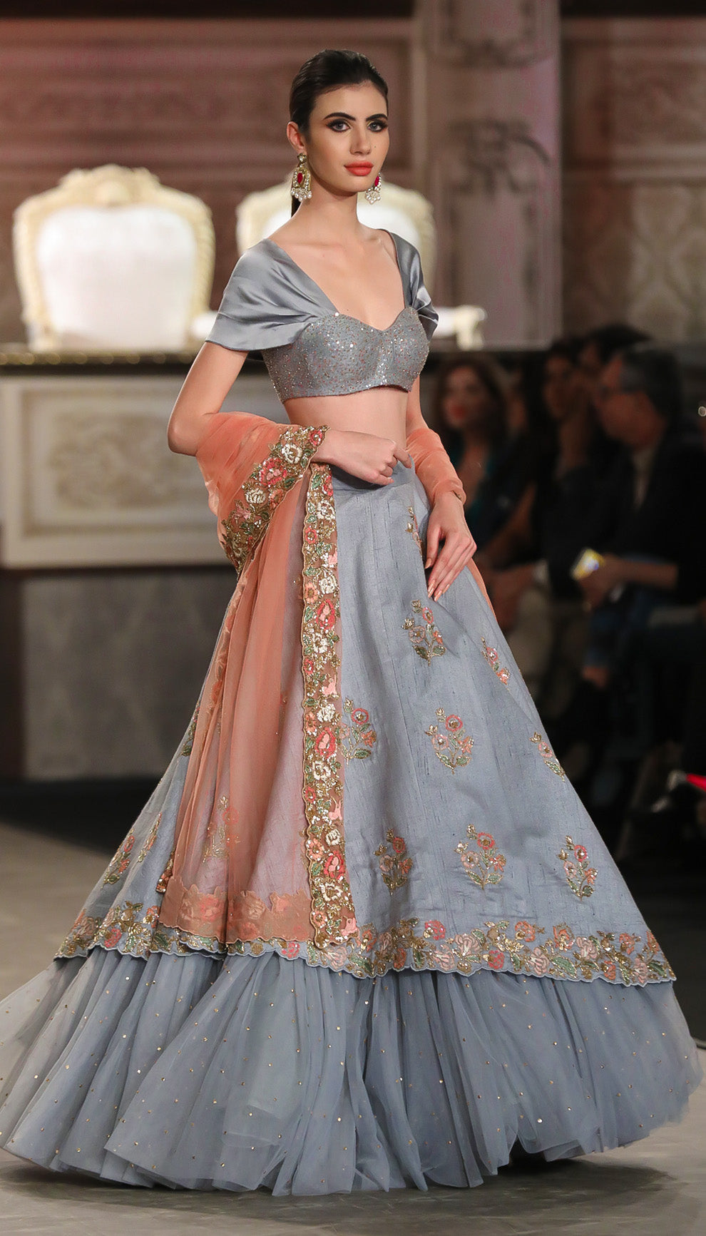 A Classic Asymetric Hem Pale Blue Raw Silk Lehenga