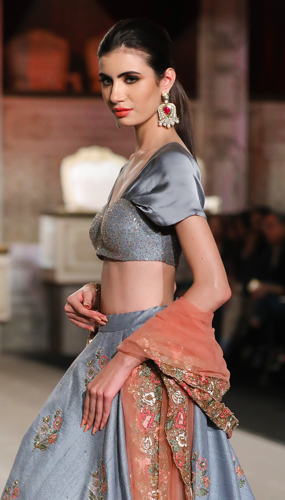 A Classic Asymetric Hem Pale Blue Raw Silk Lehenga