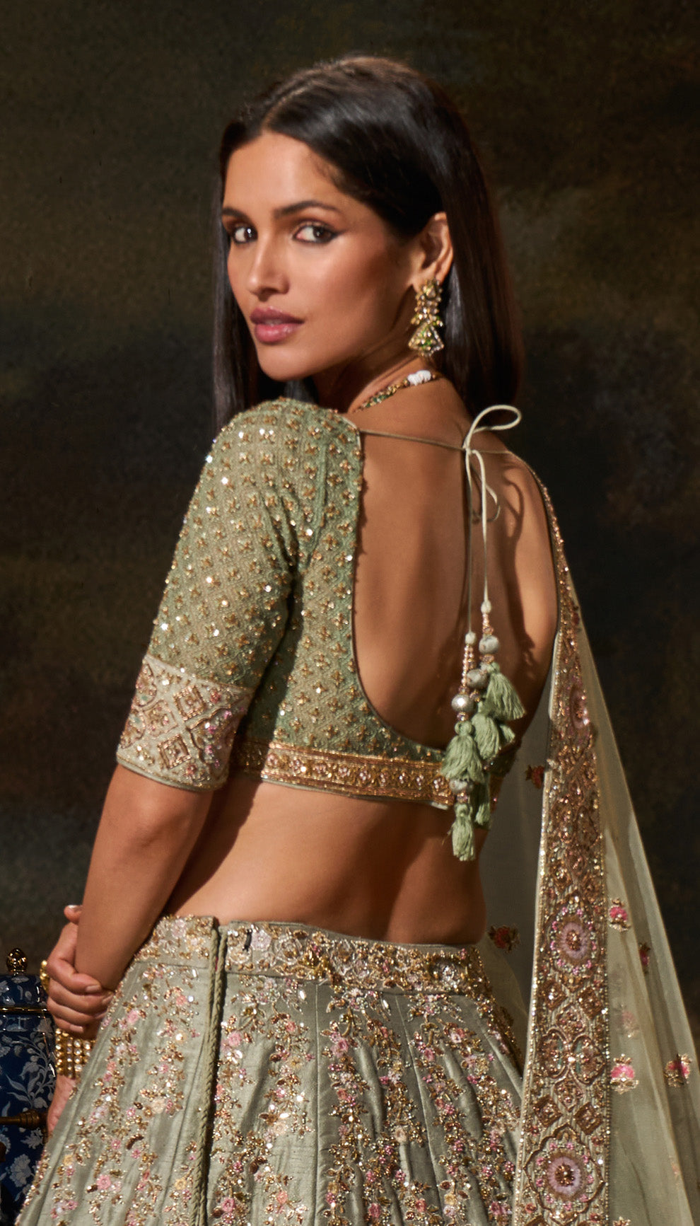 Fennel Green Raw Silk Lehenga