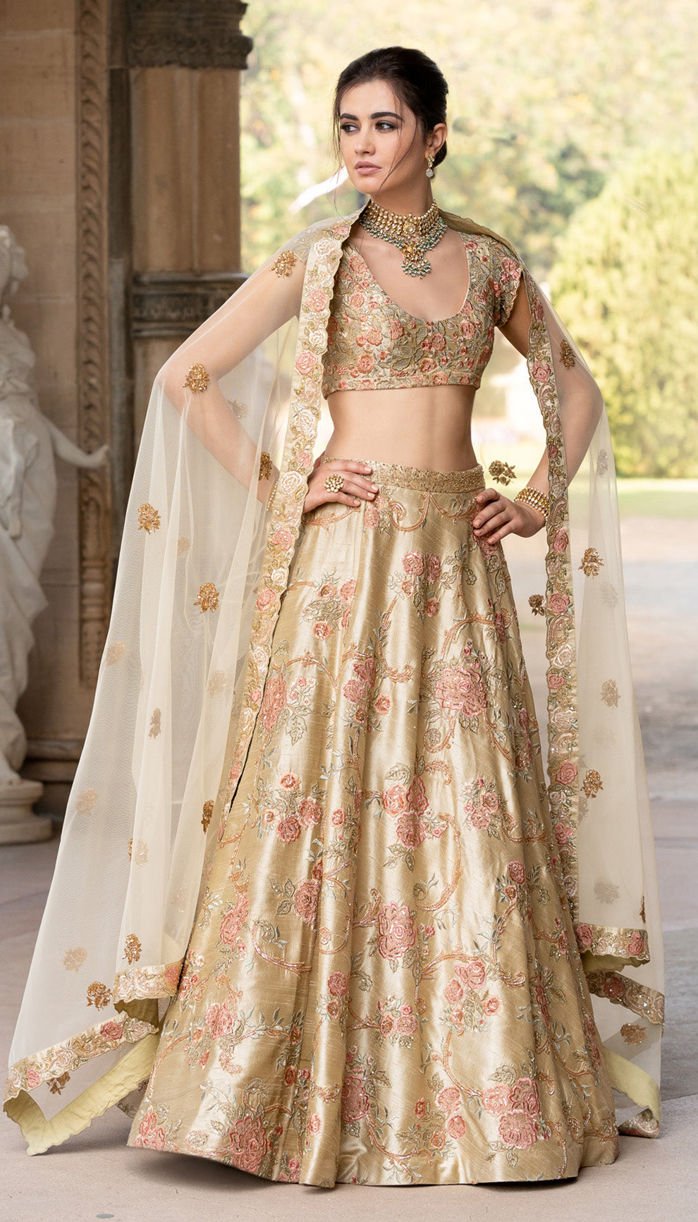 An Almond Beige Raw Silk Lehenga