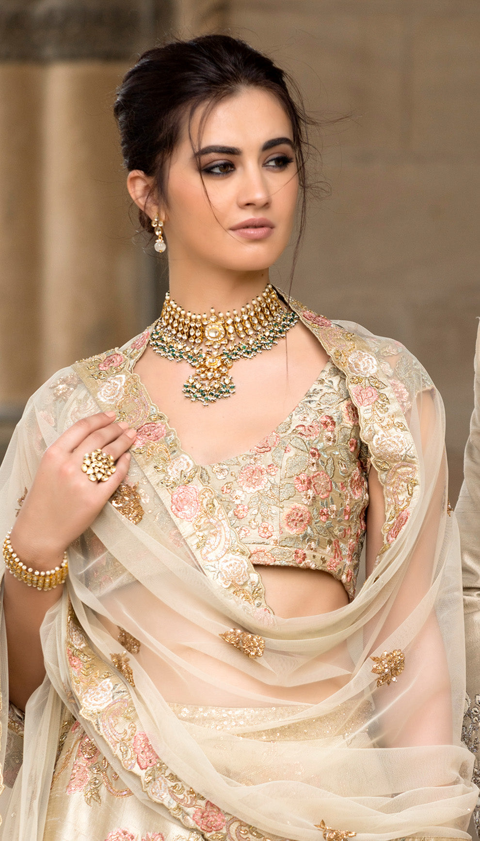 An Almond Beige Raw Silk Lehenga