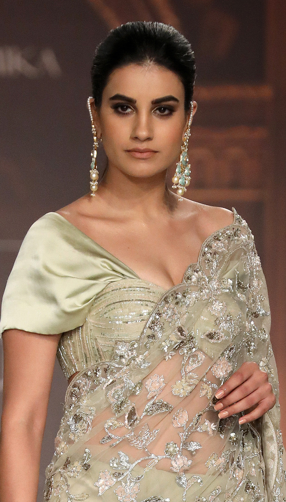 A Mint Scalloped Edge Tulle Saree