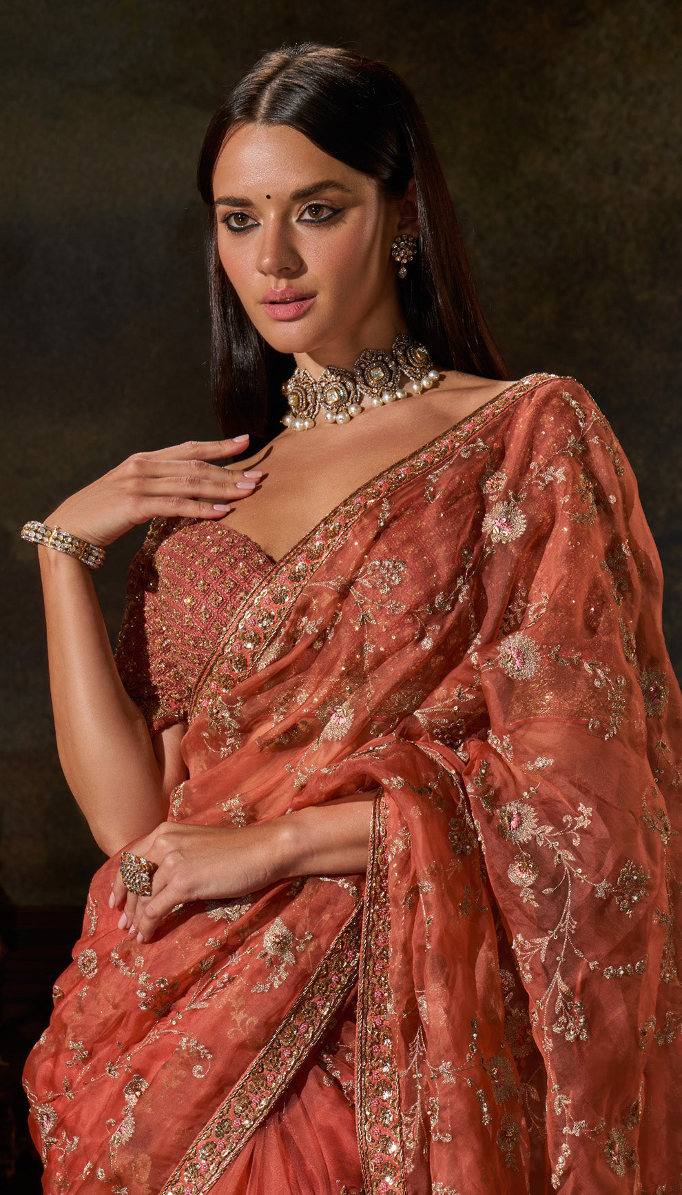 Coral Organza Saree