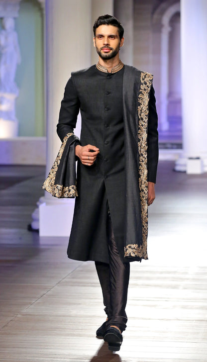 Black Matka Silk Sherwani