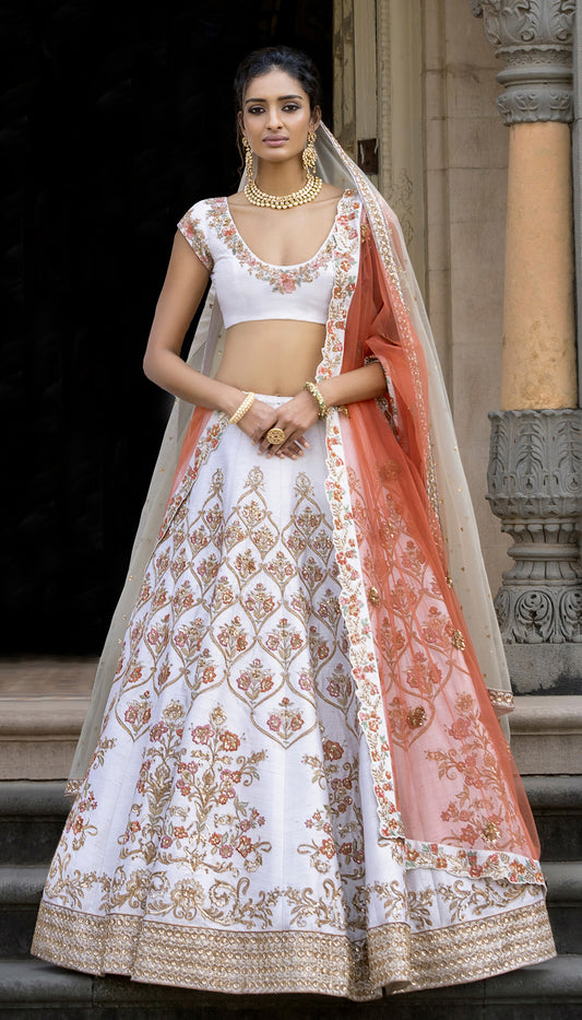 Mogul Flowers in a Painterly Resham Embroidery Lehenga