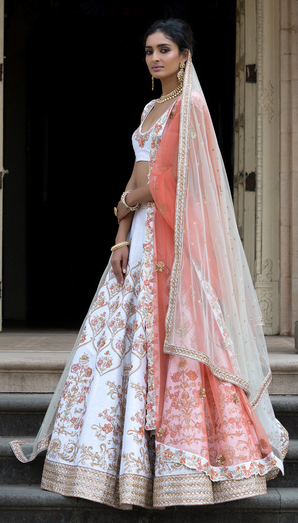 Mogul Flowers in a Painterly Resham Embroidery Lehenga