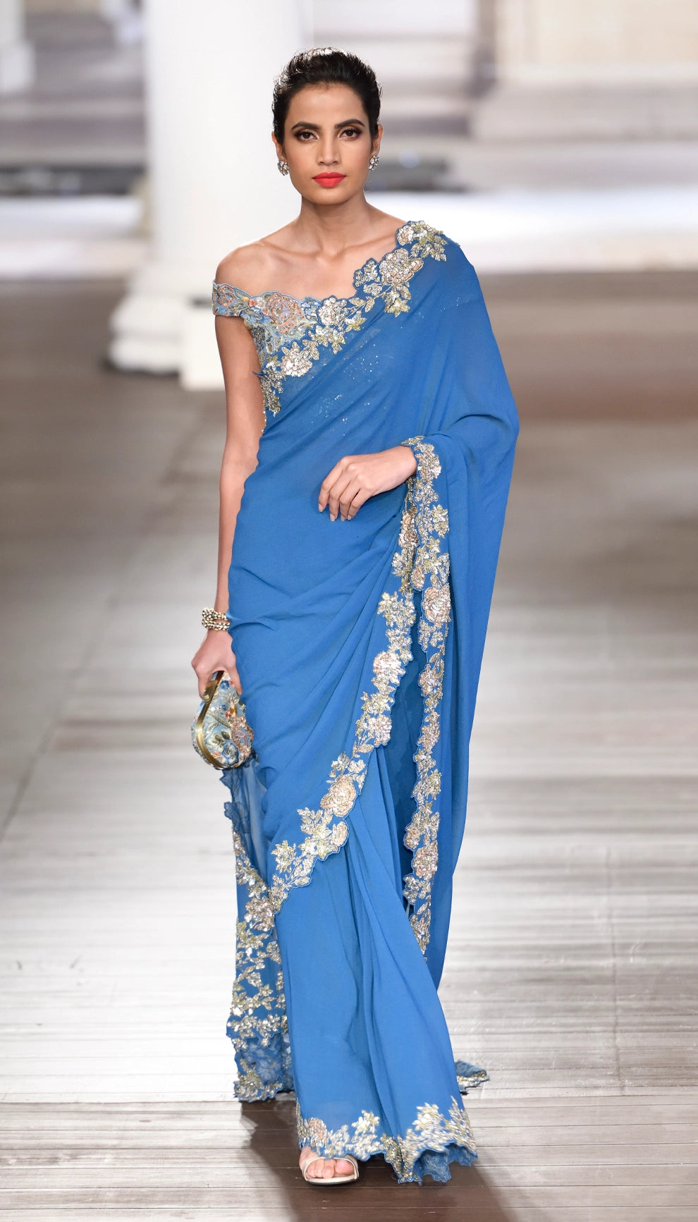 Blue Georgette Saree with Silver Cutwork