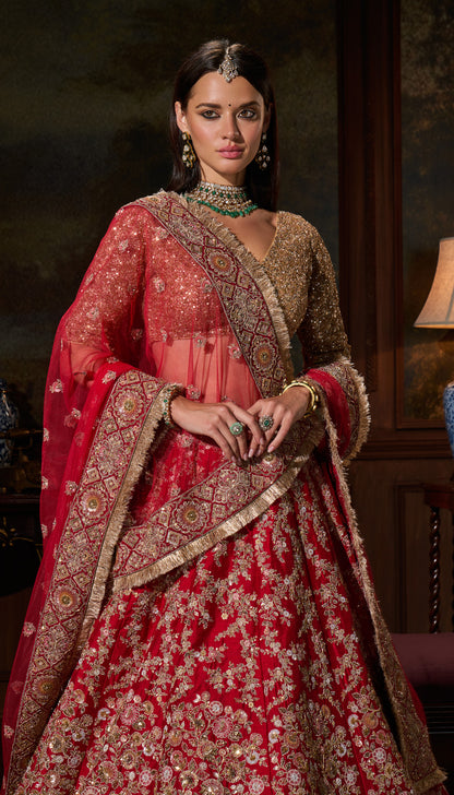 Red Raw Silk Lehenga