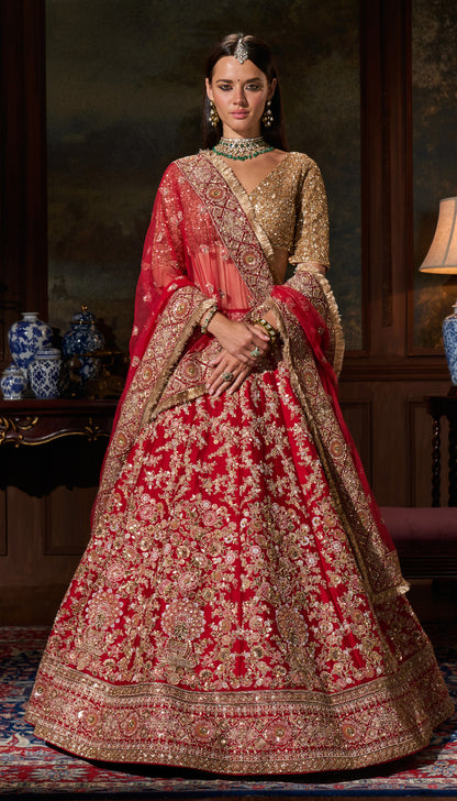 Red Raw Silk Lehenga