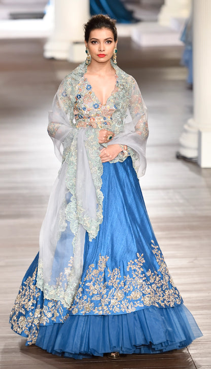 Cobalt Blue Raw Silk Lehenga