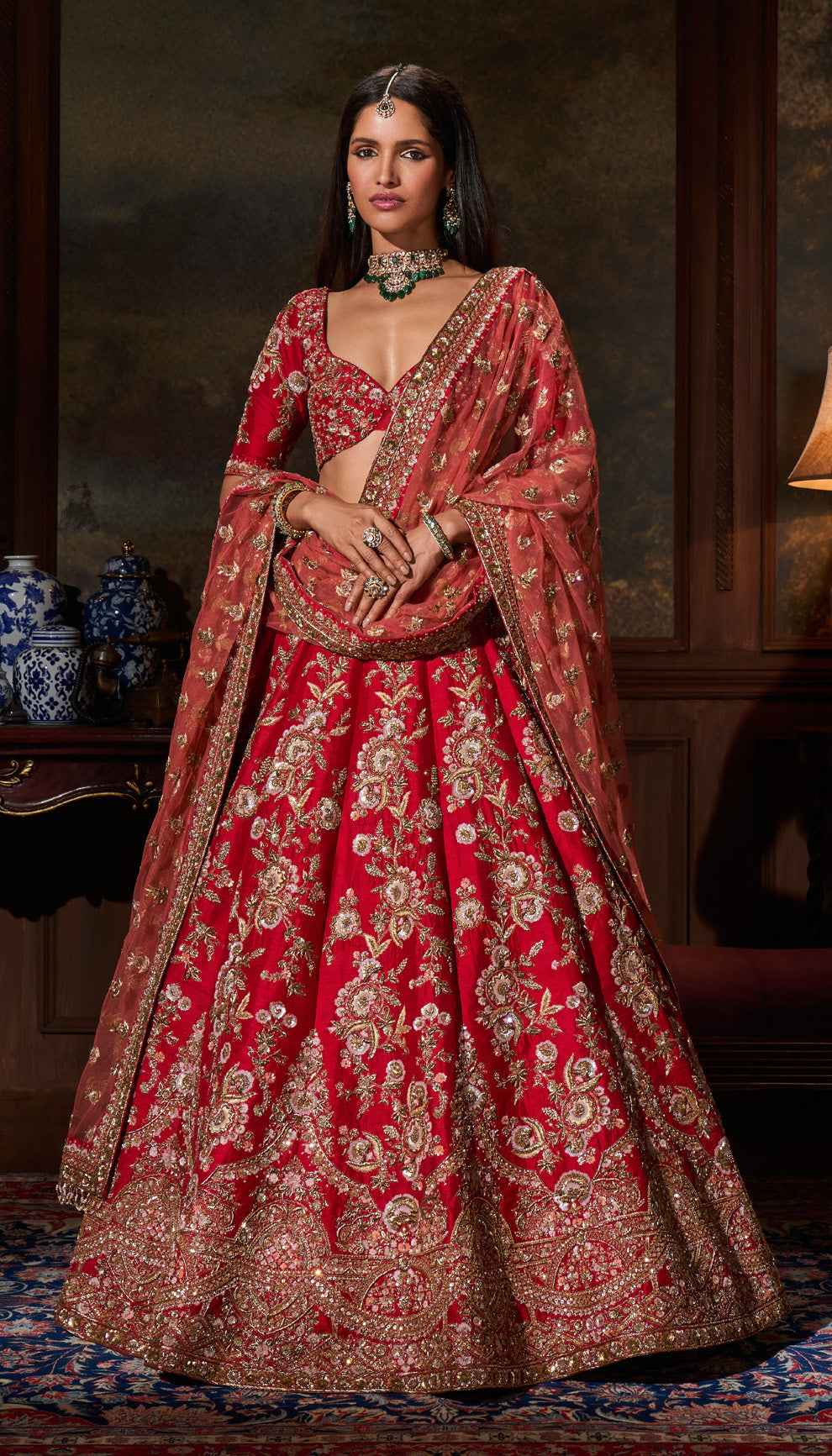 Vintage Red Raw Silk Lehenga