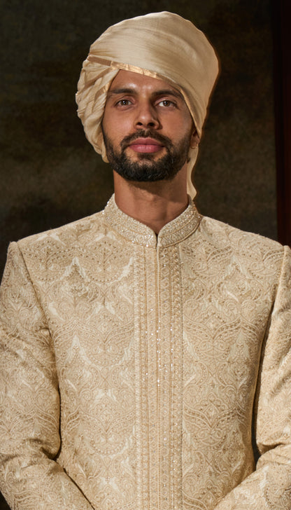 Vintage Ivory Raw Silk Sherwani