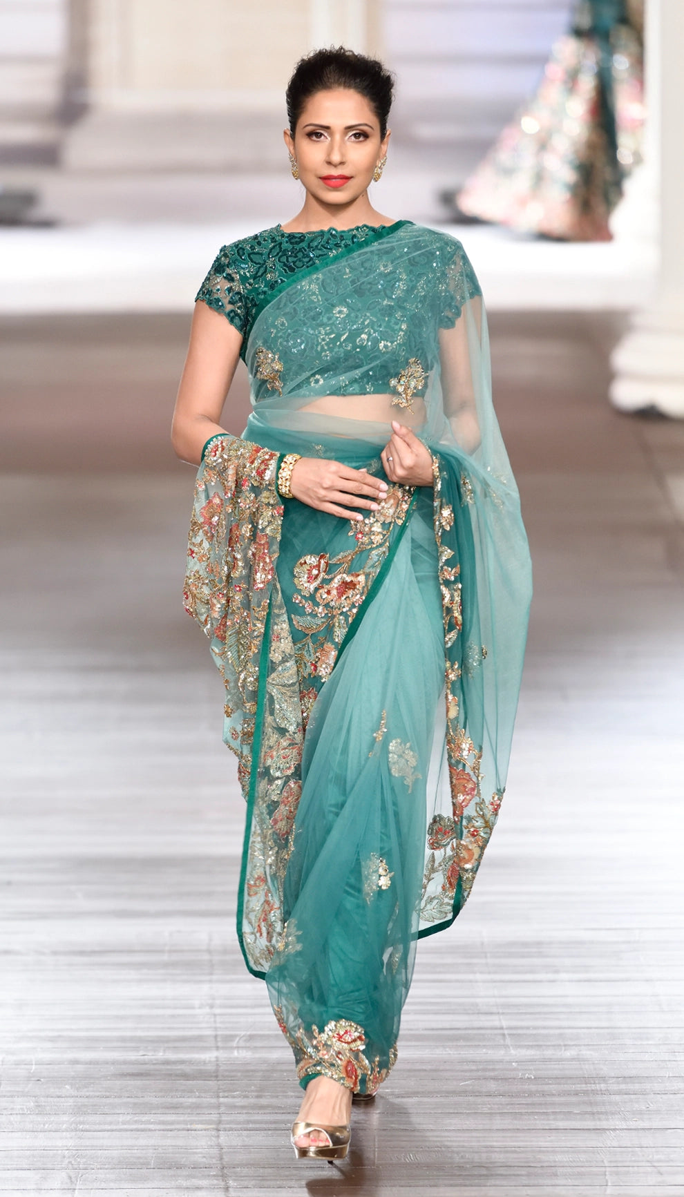 Emerald Ombre Tulle Saree