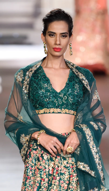 Emerald Green Raw Silk Lehenga