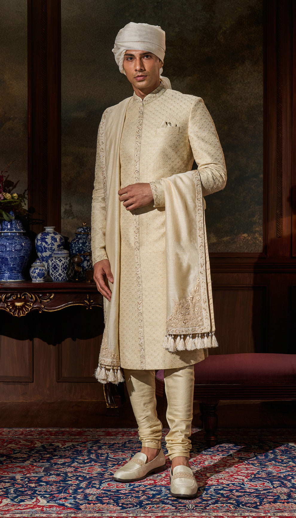 Muted Ivory Raw Silk Sherwani