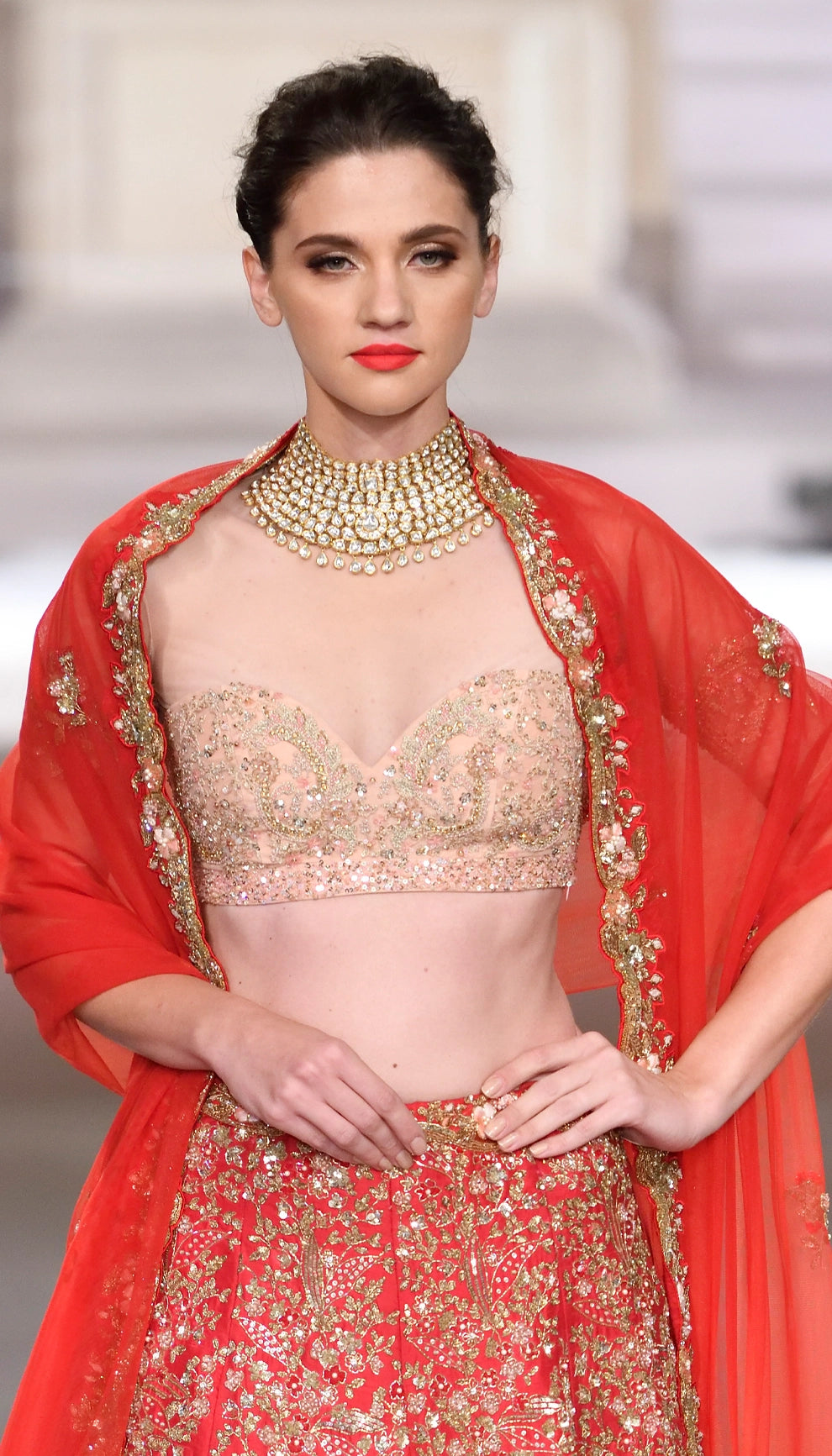 Cherry Red Raw Silk Lehenga