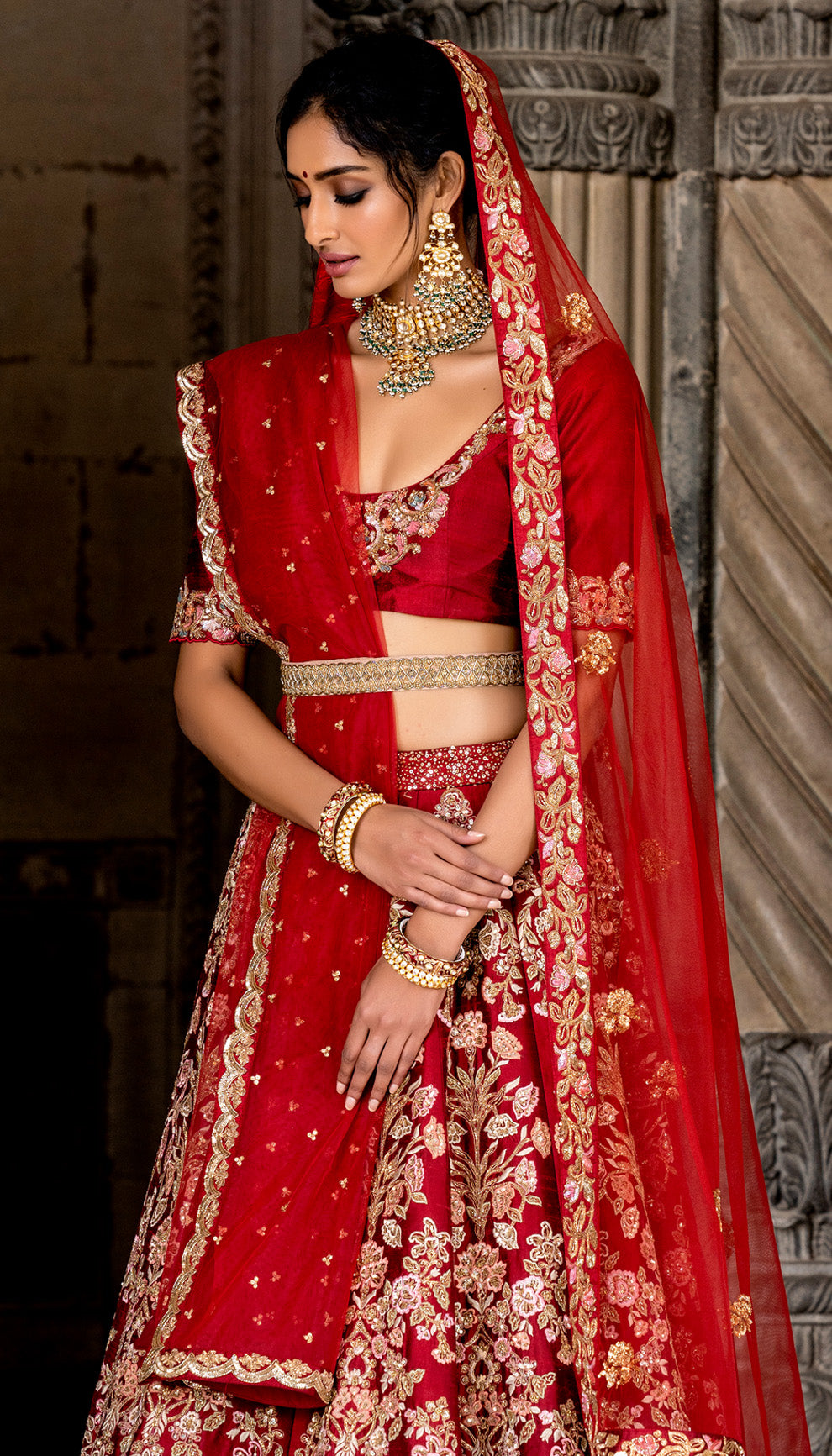 17th Century-Inspired Maroon Lehenga with Mogul Butta Embroidery