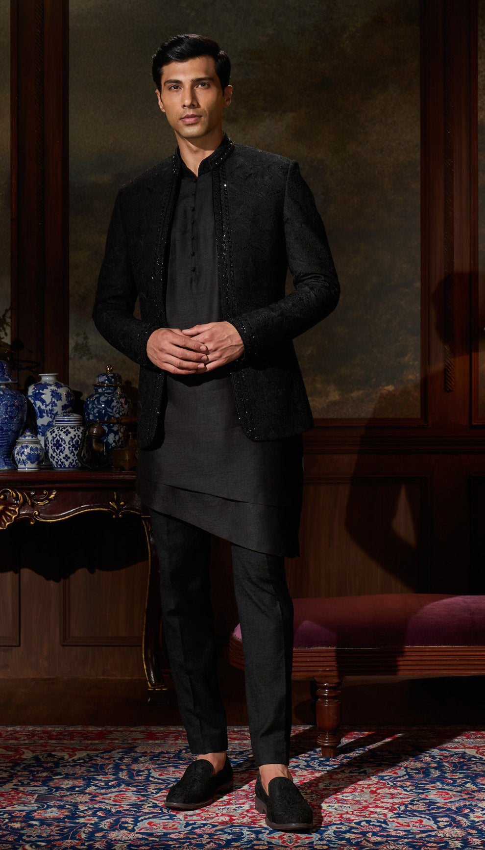 A Cobalt Black Raw Silk Jacket