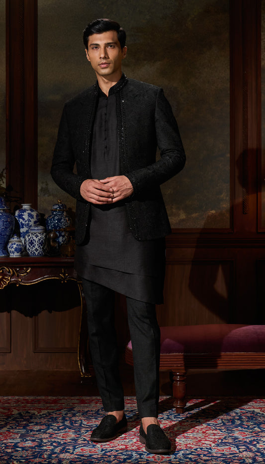 A Cobalt Black Raw Silk Jacket