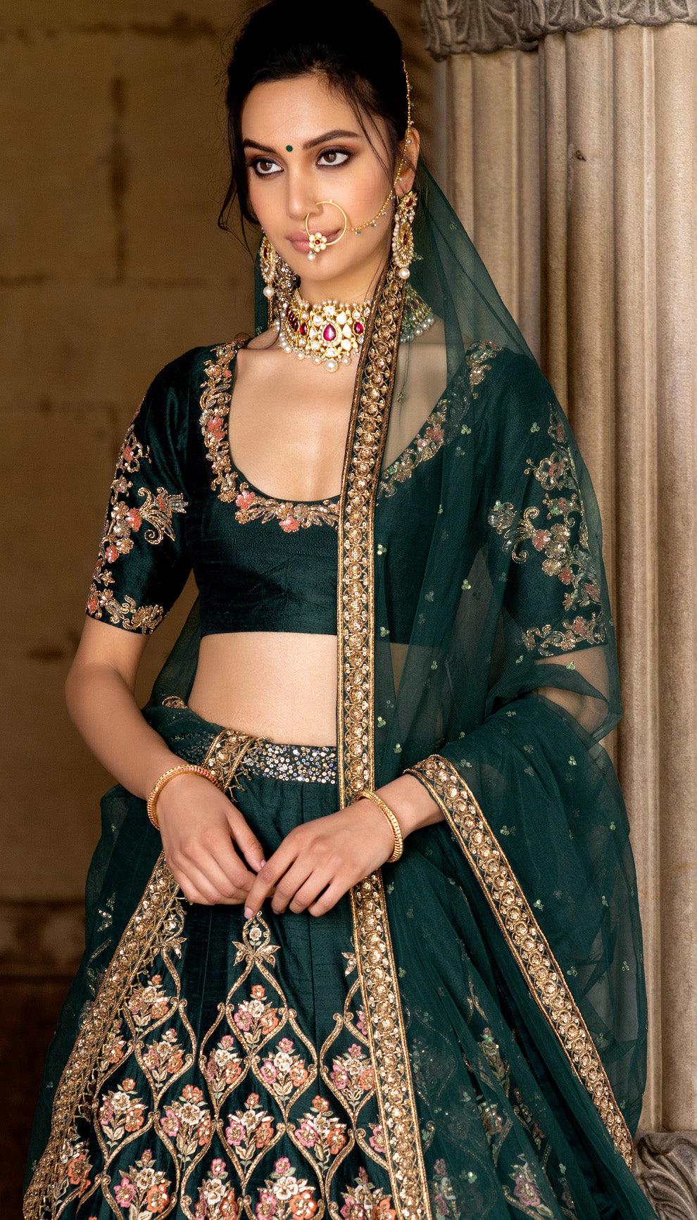 Mogul Flower Embroidered Lehenga with Antique Zardosi & Sevanti Cholee