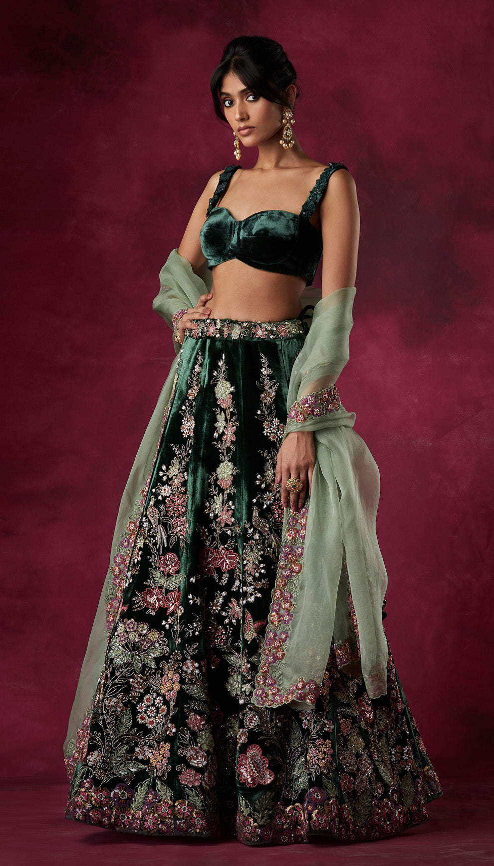 Regal Emerald Green Velvet Lehenga