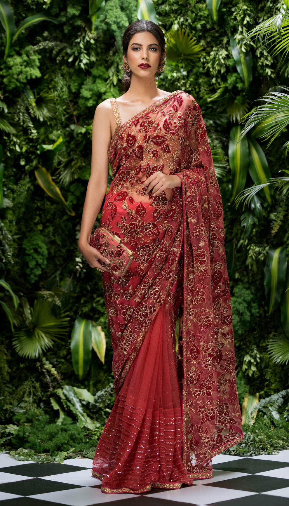 Glamorous Sheer Tulle Saree with Velvet Applique