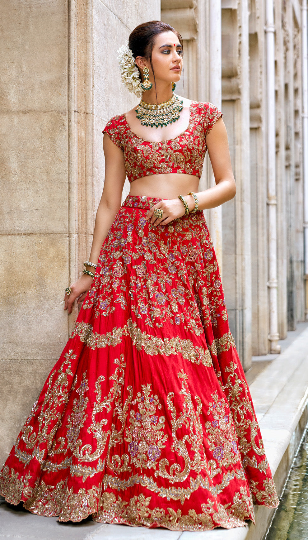 Phool Kinaar Lehenga: Peeta Embroidered Cutwork with Baroque Motifs & Floral Hem