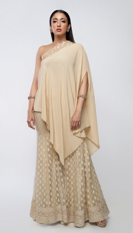 Almond Beige Tulle Sharara